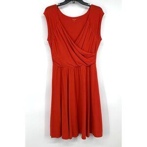 Garnet Hill Dress Juliet Red Faux Wrap V Neck Cap Sleeve Lined